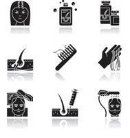 ensemble d'icônes de glyphe noir d'ombre portée de perte de cheveux vecteur