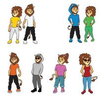 personnages de dessins animés féminins et masculins de lion vecteur