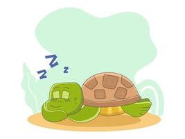 caractère de tortue endormie mignonne isolé sur le fond. vecteur