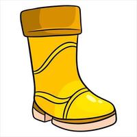 protection contre la pluie. une botte en caoutchouc jaune pour marcher dans les flaques et la boue. vecteur