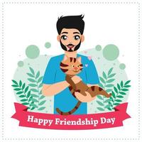 affiche d'un garçon célèbre la journée de l'amitié avec un chat vecteur