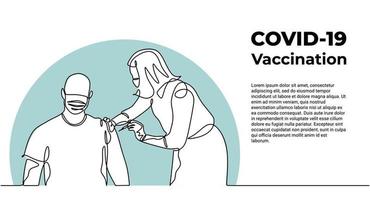 une ligne continue d'une femme médecin injectant un vaccin à un homme vecteur