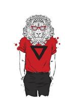 beau lion hipster dans des vêtements élégants vecteur