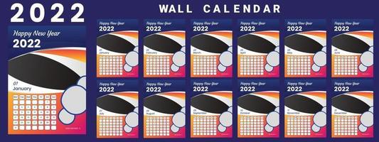 calendrier mural 2022 début de la semaine lundi modèle de conception d'entreprise vecteur