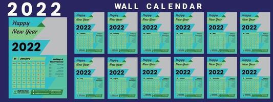 calendrier mural 2022 début de la semaine lundi modèle de conception d'entreprise vecteur