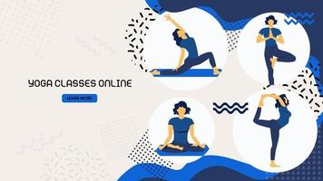 page de destination des cours de yoga en ligne. cours d'entraîneur, plat vecteur