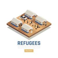 Réfugiés asile fond isométrique vector illustration