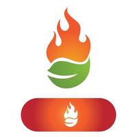 Flamme de feu et image vectorielle de logo vert feuille vecteur