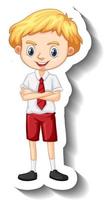 autocollant de personnage de dessin animé d'un garçon en uniforme d'étudiant vecteur