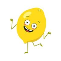 personnage de citron mignon joyeux avec des émotions dansant, bras et jambes vecteur