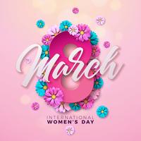 8 mars. Carte de voeux Floral Happy Womens Day vecteur