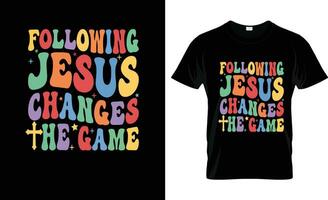 Suivant Jésus changements il Jeu coloré graphique tee-shirt, tee-shirt impression maquette vecteur