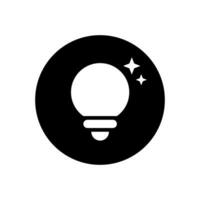 conseils lumière ampoule icône vecteur dans noir cercle. solution, lampe avec étoile signe symbole