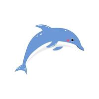 mignonne bleu dauphin. dessin animé vecteur illustration tiré dans plat style. nager mer animal