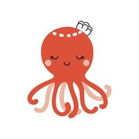 mignonne rouge souriant pieuvre. dessin animé vecteur illustration tiré dans griffonnage style et isolé sur blanc Contexte