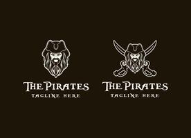 vintage grunge tête pirate barbe vieil homme logo création vecteur graphique symbole icône signe illustration idée créative