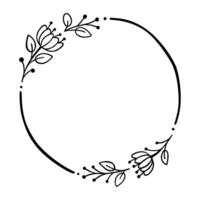 noir ligne fleurs feuilles cercle Cadre. vecteur illustration pour décorer logo, texte, salutation cartes et tout conception.