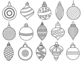 Noël ornements ensemble avec des balles, flocons de neige, Chapeaux, étoile, Noël arbre, orange, chaussette, cadeau, boisson et guirlandes. vecteur Icônes pour affaires et vacances