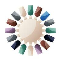 clou conseils avec gel polonais, faux vernis ongles palette. pédicure, manucure dans beauté spa salon outils, accessoires. brillant les ongles, équipement, outils. beauté traitement, peau et corps se soucier routine vecteur