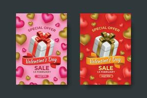 content la Saint-Valentin journée promotion vente brochure modèle collection avec cadeau boîte et cœurs ornement vecteur