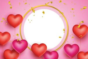 la Saint-Valentin journée Contexte modèle avec vide blanc cercle pour texte et réaliste cœurs ornement vecteur