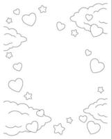 fond avec des coeurs et des nuages. page de livre de coloriage pour les enfants. La Saint-Valentin. style bande dessinée. illustration vectorielle. vecteur