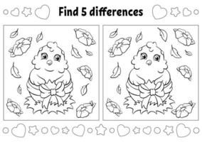 trouver cinq différences. thème de Pâques. page de coloriage pour les enfants. feuille de travail d'activité pour les enfants. illustration vectorielle isolée sur fond blanc. vecteur