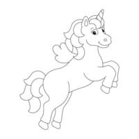 licorne mignonne avec des ailes. cheval de fée magique. page de livre de coloriage pour les enfants. personnage de style dessin animé. illustration vectorielle isolée sur fond blanc. vecteur