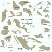 griffonnage à main levée dessin de central Amérique et le Caraïbes des pays carte. vecteur