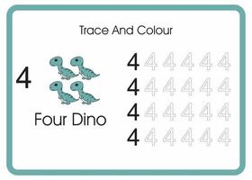 compter trace et couleur dino numéro 4 vecteur