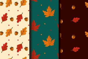 ensemble de l'automne sans couture motifs. abstrait l'automne texture. conception pour tissu, fond d'écran, textile et décor. Contexte avec feuilles, glands. vecteur