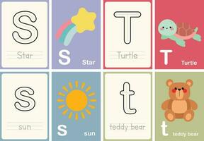 plat conception vecteur mignonne coloré abc alphabet flashcards imprimable pour des gamins premier mots activité