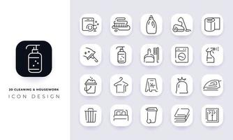 pack d'icônes de nettoyage et de travaux ménagers incomplets de dessin au trait. vecteur