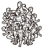 groupe de gens fonctionnement ensemble coureur marathon Masculin et femelle courir action vecteur