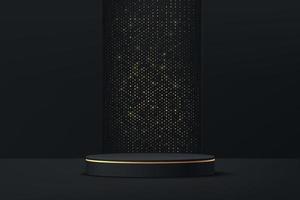 podium de piédestal de cylindre noir 3d abstrait avec des paillettes dorées vecteur