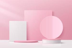 podium de piédestal de cylindre blanc et rose abstrait 3d avec géométrique rose vecteur