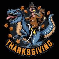 dinde de Thanksgiving assis sur un dinosaure rex vecteur