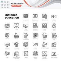 ensemble d'icônes de ligne mince d'enseignement à distance. icône parfaite de pixel vecteur