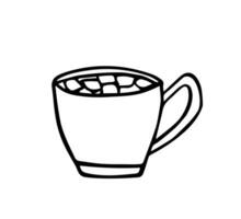 icône de tasse de chocolat chaud et de guimauve, illustration de vecteur de dessin animé de style doodle. isolé sur blanc