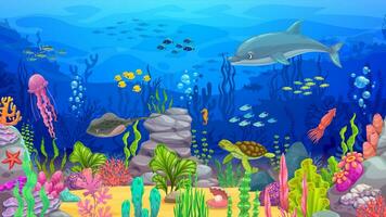 dessin animé océan sous-marin paysage avec dauphin vecteur