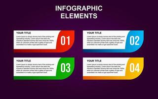 conception infographie éléments 4 pas les options pour présentations, affiches, mises en page, diagrammes et bannières avec plein couleur. vecteur