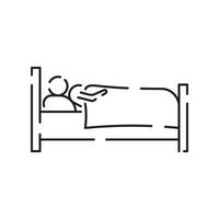 grippe ligne icône. rester dans lit avec grippe ligne icône, Accueil traitement concept, malade homme mensonge dans lit signe sur blanc arrière-plan, lit du repos et récupérer. vecteur graphique.