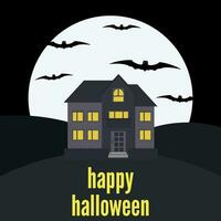 maison solitaire sur le fond de la lune et l'inscription joyeux halloween. illustration vectorielle vecteur