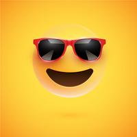 Smiley 3D haute-détaillé avec lunettes de soleil sur un fond coloré, illustration vectorielle vecteur