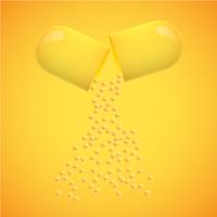 Pilule jaune sur fond jaune, illustration vectorielle réaliste
