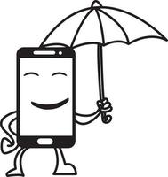 sourire, téléphone intelligent, tenir, parapluie, vecteur, illustration vecteur