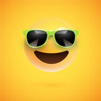 Smiley 3D haute-détaillé avec lunettes de soleil sur un fond coloré, illustration vectorielle vecteur