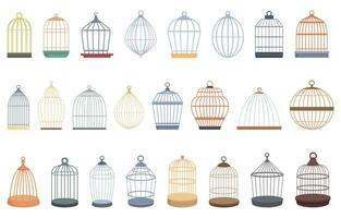 oiseau cage Icônes ensemble dessin animé vecteur. animal animal de compagnie vecteur