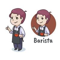 personnage de barista mignon, création de logo de mascotte vecteur