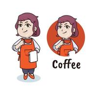 personnage de barista de femme, création de logo de mascotte de café vecteur